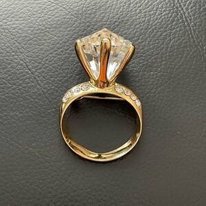 Gold Ring Brooch with Crystal Accent
